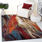 SAFAVIEH Glacier Collection Area Rug - 7'8" Square, Red & Multi, Modern Abstract Design, Non-Shedding & Easy Care, Ideal for High Traffic Areas in Living Room, Bedroom (GLA126A)