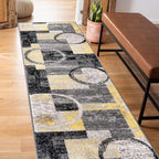 Rugshop Contemporary Circle Design Runner Rug, Non-Shedding Carpet for Hallway, Kitchen, or Entryway, Yellow, 2' x 7'2"