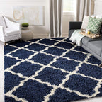 SAFAVIEH Dallas Shag Collection Area Rug - 10' Square, Navy & Ivory, Trellis Design, Non-Shedding & Easy Care, 1.5-inch Thick Ideal for High Traffic Areas in Living Room, Bedroom (SGD257N)