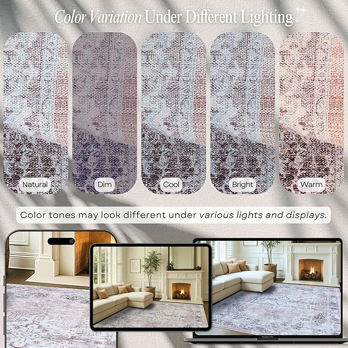 Fame Rugs Turkish Rug. Washable Vintage Oriental Antique Inspired Traditional Doormat Small Modern Area Rugs Luxury Entryway Entry Bedroom Bathroom Kitchen (392TW, 2'5 x 6'9)