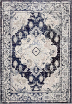 SAFAVIEH Monaco Collection Area Rug - 9' x 12', Ivory & Navy, Boho Chic Medallion Distressed Design, Non-Shedding & Easy Care, Ideal for High Traffic Areas in Living Room, Bedroom (MNC243C)