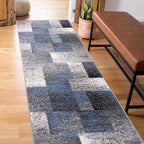 Rugshop Blue Modern Distressed Boxes Runner Rug — Non-Shedding for Hallway, Entryway and Kitchen 2' x 7'