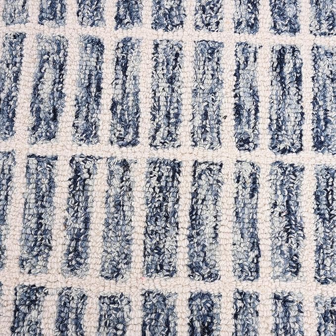 Hand-Tufted 100% Wool Area Rug – Unique Modern Geometric Grid Pattern, Soft Plush Textured Carpet for Living Room, Bedroom, Dining Room & Entryway (Denim Blue, 2.6' x 12')