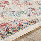 Livabliss Area Rugs - 7x9 Odelia Vintage Boho Red Off-White Blue Area Rug for Living Room Bedroom - Floral Medallion Stain Resistant Carpet for Kitchen, Nursery, Office (6'7" x 9')