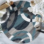 Rugshop Contemporary Abstract Circles Perfect for high Traffic Areas of Your Living Room,Bedroom,Home Office,Kitchen Round Rug 6' 6" Blue (6' 6" Diameter)