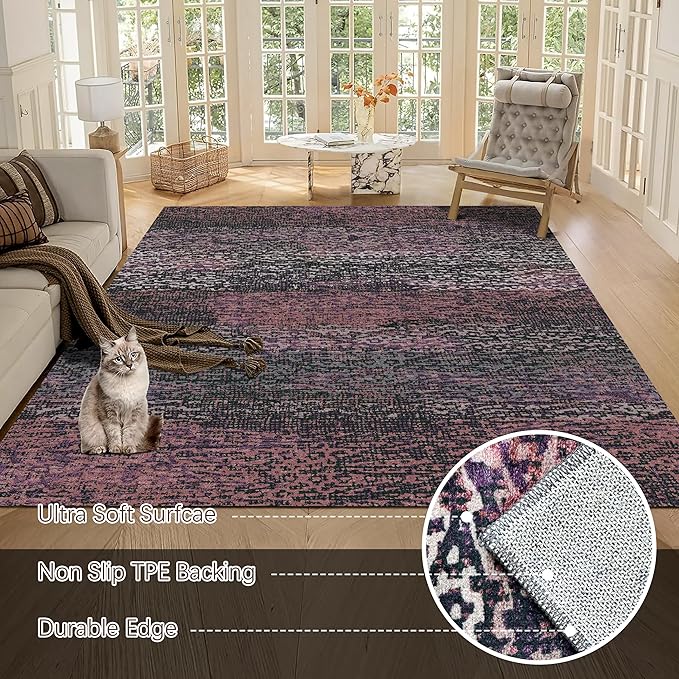 RUGSURE Washable Area Rug - 1/6 Thick - Stain & Water Resistant Non-Slip - Resistant Rug for Living Room, Bedroom, Nursery, Pet & Child Friendly, Vintage Charm Area Rugs (Burgundy, 9' x 12')