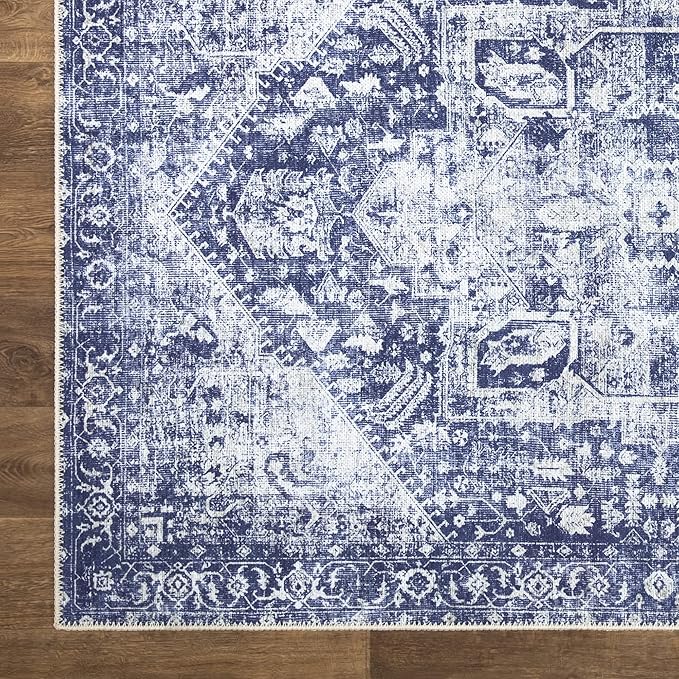 Bloom Rugs Washable Non-Slip 3' x 5' Rug - Blue/Ivory Traditional Area Rug for Living Room, Bedroom, Dining Room, and Kitchen - Exact Size: 3' x 5'