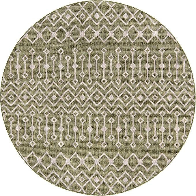Unique Loom Outdoor Trellis Collection Area Rug - Tribal Trellis (7' 10" Round, Green/ Natural)