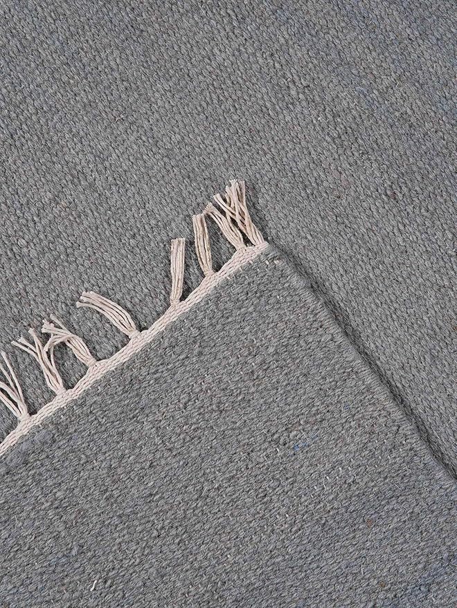 Rugsotic Carpets Hand Woven Flat Weave Kilim Wool 3'x5' Area Rug Solid Silver D00111