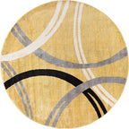 Rugshop Wavy Circles Design Round Rug, Fade-Resistant Carpet for Living Room, Dining Area, or Office, Yellow, 6'6" Round