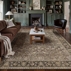 HUGEAR 10x14 Machine Washable Rugs Brown Hallway Large Area Rug Indoor Accent Rug Floral Low Pile Carpet Soft Throw Aesthetic Rug Bedroom Living Room Office Dining Room Kitchen Laundry Room