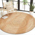 Savi Home Jute Area Rug Handwoven - 4 feet Round- Natural - Rustic Vintage Beige Braided Reversible Rug- Eco Friendly Rugs for Farmhouse, Bedroom, Kitchen, Living Room.
