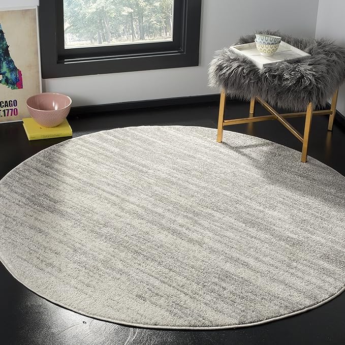 SAFAVIEH Adirondack Collection Area Rug - 12' Round, Light Grey & Grey, Modern Ombre Design, Non Shedding & Easy to Clean, Ideal for Living Room, Bedroom, Office, Dining Space (ADR113C)
