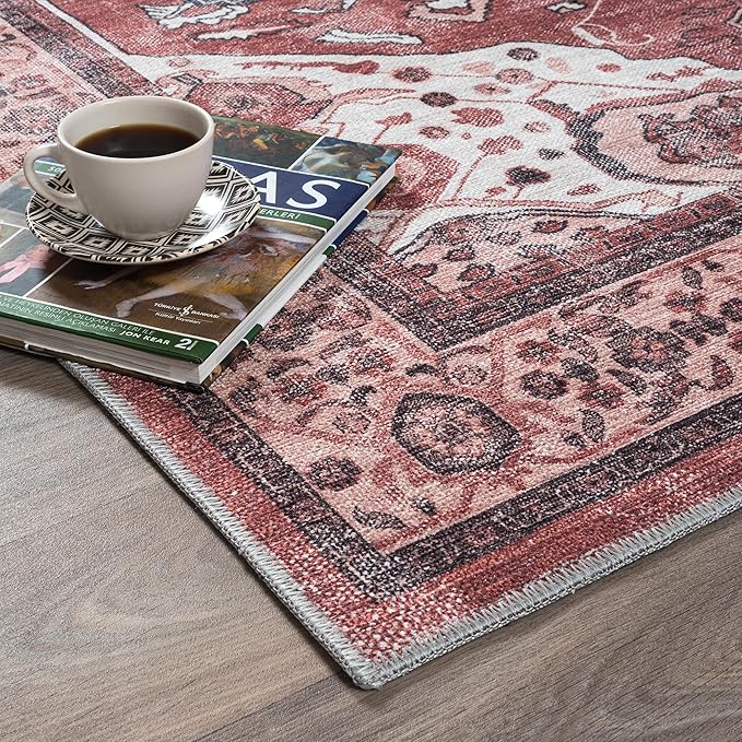 Fame Rugs Turkish Rug. Washable Vintage Oriental Antique Inspired Traditional Doormat Small Modern Area Rugs Luxury Entryway Entry Bedroom Bathroom Kitchen (404RR, 2'5 x 5')