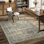 Vintage Area Rug 3x4 Brown Entryway Office Washable Carpet Non Slip Bedroom Indoor Living Room Door Mat Low Pile Traditional Distressed Retro Accent Rug for Dining Room Bathroom Kitchen