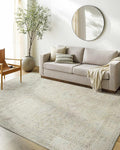 Hauteloom Nakia Bohemian Vintage Medallion Area Rug - Damask Floral Fade Look Carpet for Living Room, Farmhouse - Ivory, Cream, Medium Brown - 5'3" x 7' (5x7 Area Rug)