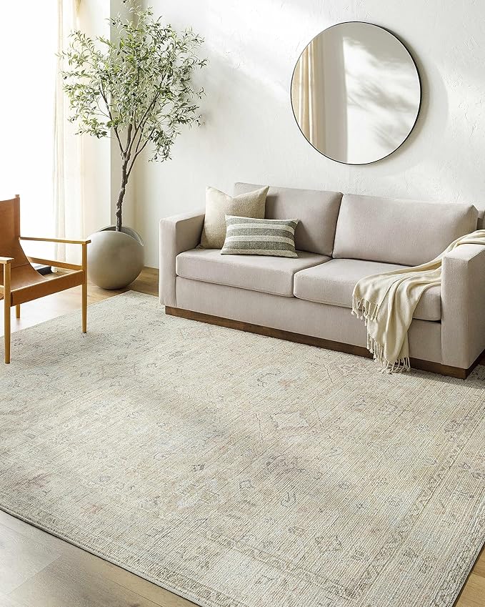 Hauteloom Nakia Bohemian Vintage Medallion Area Rug - Damask Floral Fade Look Carpet for Living Room, Bedroom - Farmhouse - Ivory, Cream, Medium Brown - 2'2" x 3'9"