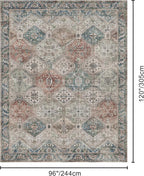 Bavni 8x10 Area Rugs for Living Room, Machine Washable Rug Non Slip, Vintage Chenille Distressed Print Carpet, Large Low Pile Ultra-Thin Lightweight Rugs for Bedroom, Dining Room, Home, Office, Red