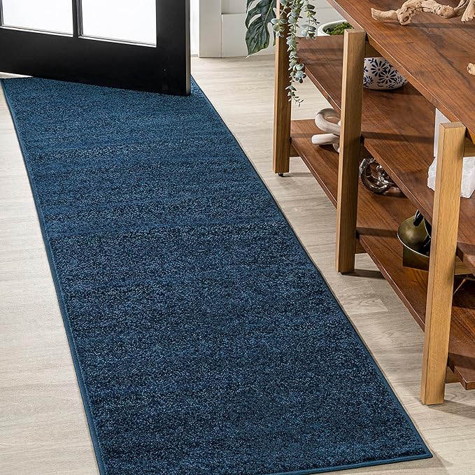 Eyely UES100C-212 Supersoft Haze Solid Low-Pile Indoor Runner Rug, Coastal, Bohemian, Minimalist, Classic, Casual for Bedroom,Kitchen,Living Room,Non Shedding,Easy-Washing, Blue, 2 X 12