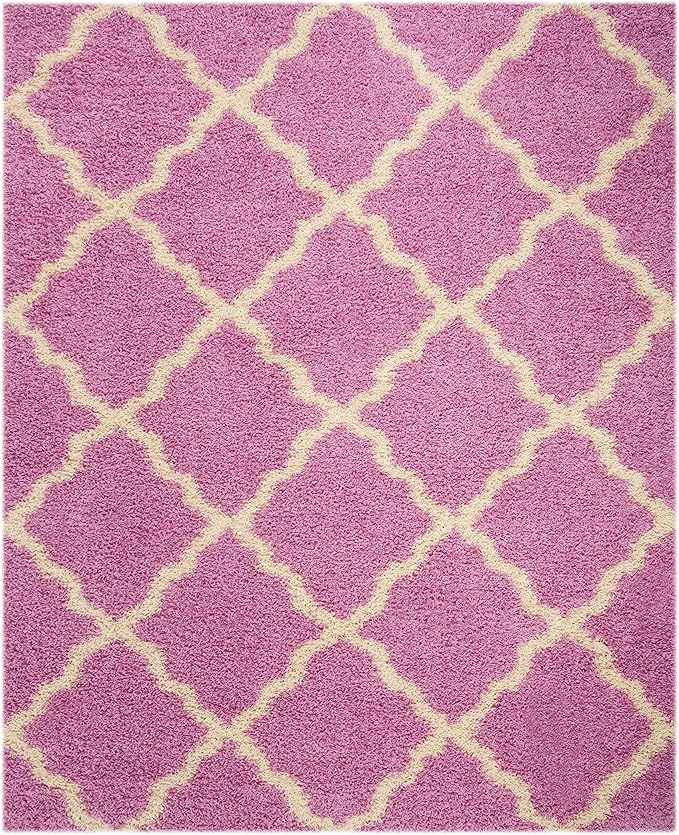 SAFAVIEH Area Rug 8x10 - Dallas Shag Collection - Large - Pink & Ivory, Trellis Pattern, Non-Shedding & Easy Cleaning, Plush Thick Pile, Ideal for Living Room, Bedroom, Dining Space (SGD257I)
