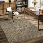 4x6 Brown Black Area Rug Washable Vintage Distressed Office Carpet Low Pile Entryway Non Slip Indoor Soft Retro Entrance Throw Accent Rug for Kitchen Bathroom Bedroom Dining Living Room