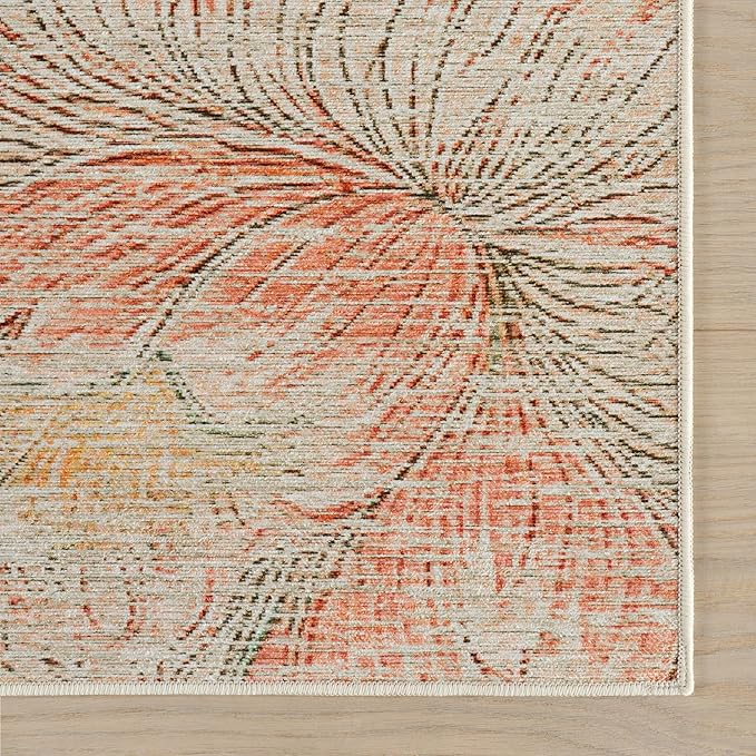 Dash & Albert Zell Multi Machine Washable Rug, 4 X 6 Feet, Multicolored/Tan Floral Pattern