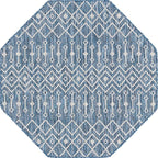 Unique Loom Outdoor Trellis Collection Area Rug - Tribal Trellis (4' 1" Octagon, Blue/ Ivory)