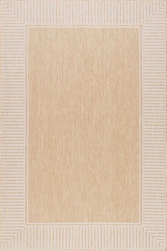 Nuloom Asha Tan/Ivory, 9'6" x 12', Casual, Striped Border, Soft and Cozy, High Traffic, Stain Resistant, Easy Clean, Durable Area Rug for Indoor/Outdoor Patio, Deck, Porch, Garden, Courtyard