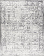 ReaLife Rugs Machine Washable Area Rug - Living Room Bedroom Bathroom Kitchen Entryway Office - Padded Low Pile Stain Resistant Premium - Boho Farmhouse Vintage - Noor - Silver Ivory 5' x 7'