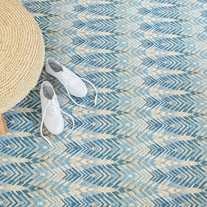 Dash & Albert Seneca Blue Machine Washable Rug, 5 X 8 Feet, Blue Graphic Pattern