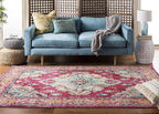 SAFAVIEH Monaco Collection Area Rug - 10' x 14', Pink & Multi, Boho Chic Medallion Distressed Design, Non-Shedding & Easy Care, Ideal for High Traffic Areas in Living Room, Bedroom (MNC243D)