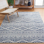 SAFAVIEH Tulum Collection Area Rug - 5' Square, Ivory & Navy, Moroccan Boho Tribal Design, Non-Shedding & Easy to Clean, Ideal for Living Room, Bedroom, Dining Space (TUL272D)