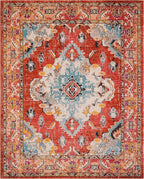 SAFAVIEH Monaco Collection Area Rug - 9' x 12', Orange & Light Blue, Boho Chic Medallion Distressed Design, Non-Shedding & Easy Care, Ideal for High Traffic Areas in Living Room, Bedroom (MNC243H)