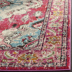 SAFAVIEH Monaco Collection Runner Rug - 2'2" x 22', Pink & Multi, Boho Chic Medallion Distressed Design, Non-Shedding & Easy Care, Ideal for High Traffic Areas in Living Room, Bedroom (MNC243D)