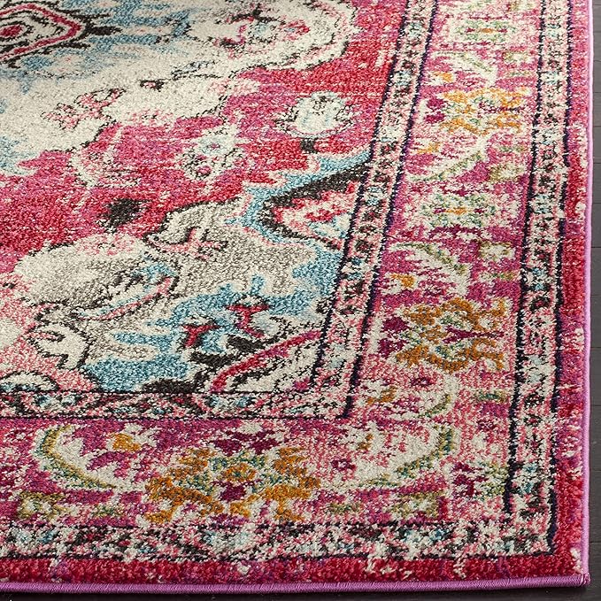 SAFAVIEH Monaco Collection Runner Rug - 2'2" x 20', Pink & Multi, Boho Chic Medallion Distressed Design, Non-Shedding & Easy Care, Ideal for High Traffic Areas in Living Room, Bedroom (MNC243D)