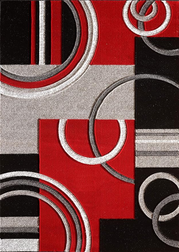 GLORY RUGS Area Rug Modern 5x7 Red Soft Hand Carved Contemporary Floor Carpet with Premium Fluffy Texture for Indoor Living Dining Room and Bedroom Area