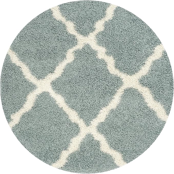 SAFAVIEH Dallas Shag Collection Area Rug - 8' Round, Seafoam & Ivory, Trellis Design, Non-Shedding & Easy Care, 1.5-inch Thick Ideal for High Traffic Areas in Living Room, Bedroom (SGD257C)