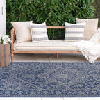 FH Home Flat Woven Outdoor Rug - Waterproof, Easy to Clean, Stain Resistant - Premium Polypropylene Yarn - Vintage - Patio, Deck, Porch,Balcony,Laundry Room - Amol - Blue - 3ft 11 in x 5ft 6in