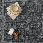 Dark Black Area Rug 5x7 Machine Washable Vintage Living Room Distressed Non Slip Carpet Traditional Indoor Bedroom Retro Floral Accent Throw Large Rug Office Kitchen Bathroom Dining Room