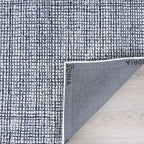 Hand-Tufted 100% Wool Pile Area Rug – Geometric Textured Grid Check Pattern – Thick and Durable Floor Carpet for Bedroom, Living Room, Kids Room, and Dining Area (Navy Blue, 6' x 6')