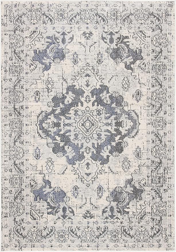 SAFAVIEH Monaco Collection Area Rug - 5'1" x 7'7", Ivory & Grey, Boho Chic Medallion Distressed Design, Non-Shedding & Easy Care, Ideal for High Traffic Areas in Living Room, Bedroom (MNC243B)