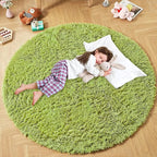 Andency Grass Green Round Area Rug 5x5 for Bedroom, Fluffy Shag Circle Rug for Room, Faux Fur Carpet for Home Decor, Fuzzy Plush Circular Rug for Living Room, Playroom