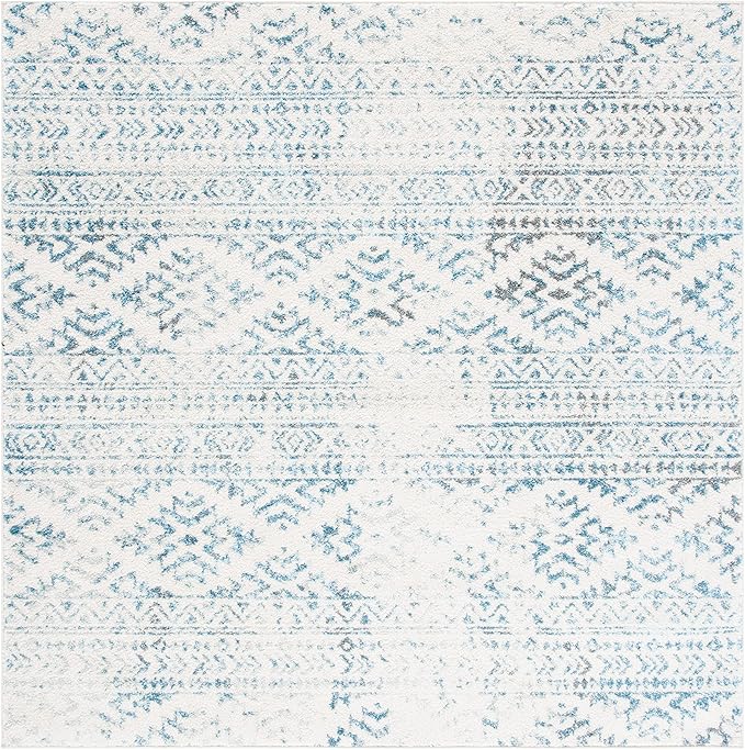 SAFAVIEH Tulum Collection Area Rug - 5' Square, Ivory & Turquoise, Moroccan Boho Tribal Design, Non-Shedding & Easy to Clean, Ideal for Living Room, Bedroom, Dining Space (TUL272E)