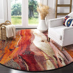 SAFAVIEH Glacier Collection Area Rug - 5'3" Round, Red & Multi, Modern Abstract Design, Non-Shedding & Easy Care, Ideal for High Traffic Areas in Living Room, Bedroom (GLA126A)