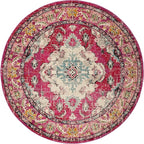 SAFAVIEH Monaco Collection Area Rug - 5' Round, Pink & Multi, Boho Chic Medallion Distressed Design, Non-Shedding & Easy Care, Ideal for High Traffic Areas in Living Room, Bedroom (MNC243D)
