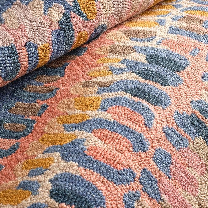 Dash & Albert Paint Chip Stone Hand Micro Hooked Wool Rug, 7.5 X 9.5 Feet, Multicolored/Pink Geometric Pattern