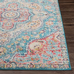 Livabliss Area Rugs - 5x7 Romaine Vintage Boho Navy Sky Blue Rose Area Rug for Living Room Bedroom - Floral Medallion Stain Resistant Carpet for Kitchen, Nursery, Office (5'3" x 7'6")