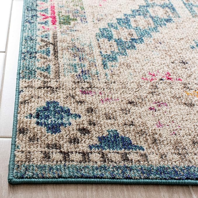 SAFAVIEH Madison Collection Runner Rug - 2' x 8', Dark Blue & Yellow, Boho Diamond Distressed Design, Non-Shedding & Easy Care, Ideal for High Traffic Areas in Living Room, Bedroom (MAD418N)