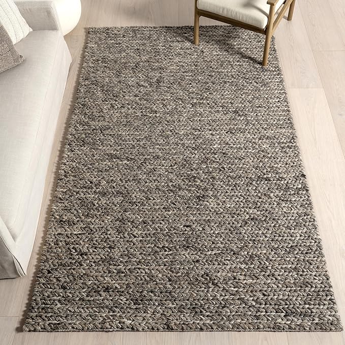 Nuloom Penelope Grey/Brown, 7'6" x 9'6", Hand-Braided, Wool & Cotton, Soft and Textured, High Traffic, Stain Resistant, Easy Clean, Durable Area Rug for Bedroom, Living Room, Dining, Entryway