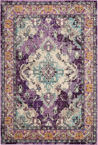 SAFAVIEH Monaco Collection Accent Rug - 4' x 5'7", Violet & Light Blue, Medallion Distressed Design, Non-Shedding & Easy Care, Ideal for High Traffic Areas in Entryway, Living Room, Bedroom (MNC243L)